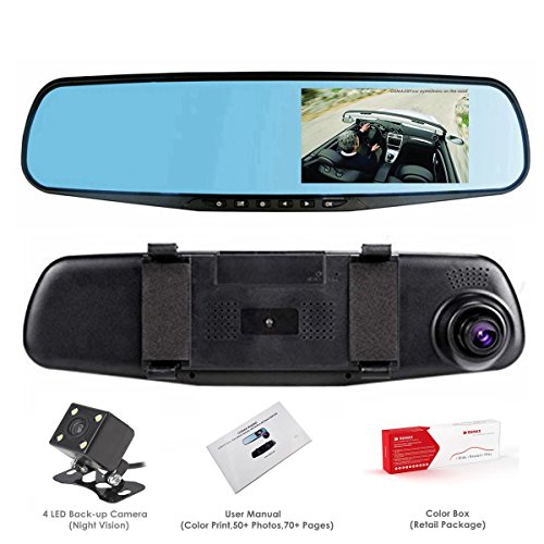 Click Here to See More Images Dash Cam, OUMAX Dual Lens Car Camera, Car Video Recorder for Vehicles Front and Rear DVR, 4.3 Inch Screen, HD1080P(SD card excluded) - Black