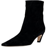 FSJ Women Square Toe Comfort Kitten Low Heel Ankle Boots Pull On Booties Winter Faux Suede Casual Dressy Shoes Size 4-16 US