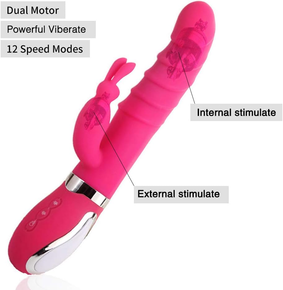 Wireless Dual Motor Silent Waterproof Cordless 24 Frequency Pleasure with Bunny Ears USB Recharging Soft Deep Stress Relax for Home Fitness Sports Massage Vibrating Rose red