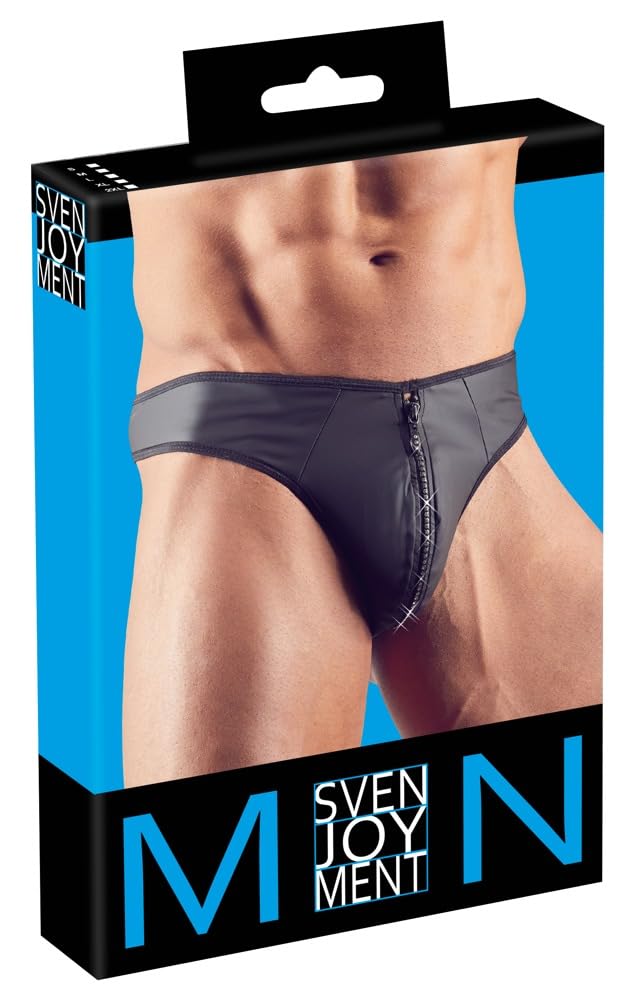 Svenjoyment Underwear Men's G-String with Rhinestone Zip, X-Large, Black