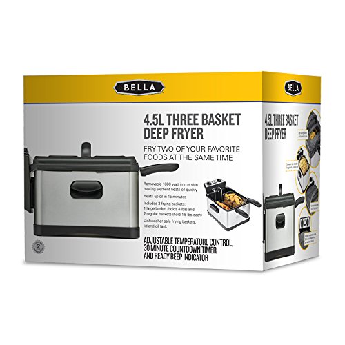 BELLA 14406 ThreeBasket Electric Deep Fryer, 4.5 L, Stainless Steel
