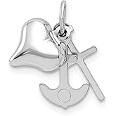 The Black Bow 14k White Gold Faith, Hope and Charity Triple Charm or Pendant, 8mm