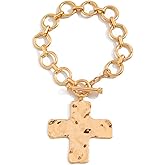 ZMANYIJEW Chunky Cross Bracelet Chain for Women Gold Silver BraceletsGold Cross Heart Toggle Statement Chain Bangle Jewelry