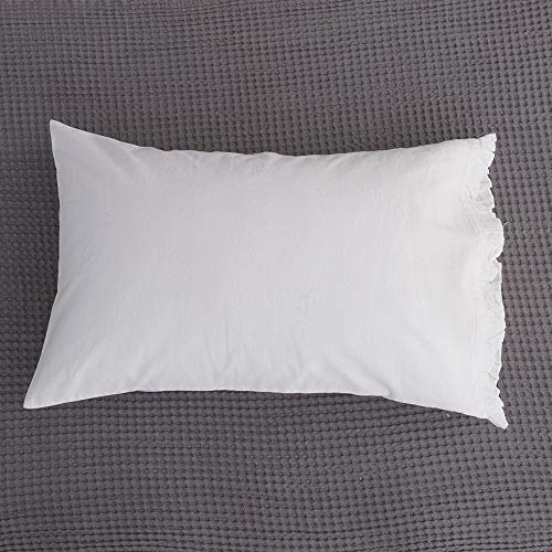 Simple&Opulence Belgian Linen Sheet Set 4PCS Solid Color Ruffles Flouncing(Full,White)