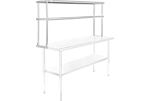 GRIDMANN NSF Stainless Steel Commercial 2 Tier Double Overshelf 60 in. x 12 in. for Kitchen Prep & Work Table