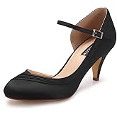 ERIJUNOR Kitten Heels for Women Comfortable Low Heel Closed Toe Satin Evening Dress Wedding Shoes with Ankle Strap