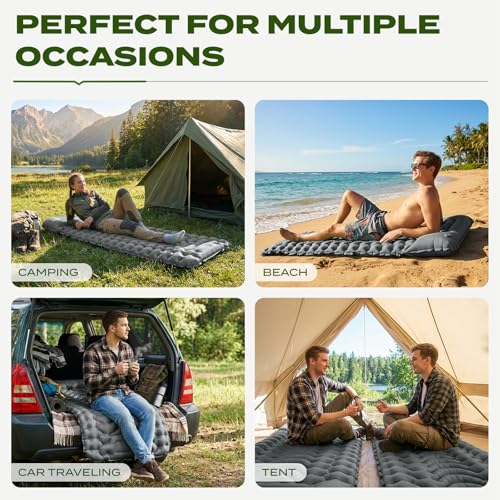 RUMBALUXY Inflatable Camping Sleeping Pad with Built-in Foot Pump Waterproof & Tear-Resistant 50D Nylon Mattress Portable, Compact Air Mat Camping Mat for Backpacking, Hiking, Tents, Grey