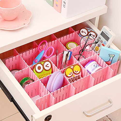 Koogel Drawer Organiser Dividers,8 PCS Plastic Dividers DIY Adjustable Drawer Storage Organizer for Underwear Socks Belt Office Supplies