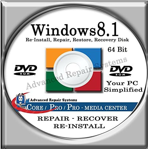 WINDOWS 8.1 SYSTEM REPAIR &amp; RE-INSTALL 64 BIT BOOT DISK: Repair &amp; Re-install any version of Windows 8.1 Client, Home, Core, Professional and Professional w/ Media Center (Repair-Restore-Reinstall)