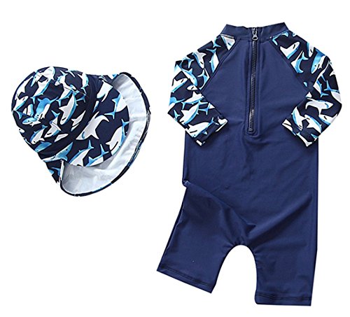 Kids Baby Boys Girl One-Pieces Rash Guard Long Sleeve Swimsuit Sun Protection Bathing Suit Size 12-18M (Navy Blue)