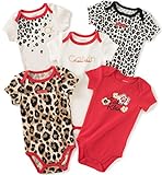 Calvin Klein Baby Girls' Assorted Short Sleeve Bodysuit, Red/Print, 0-3 Months (Pack of 5)