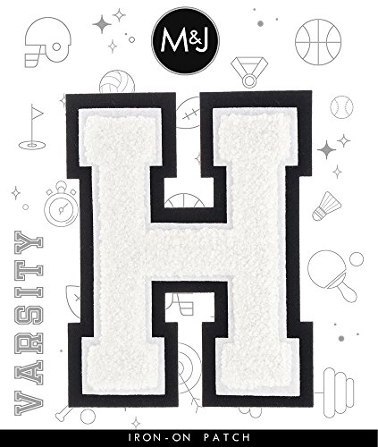 H - White on Black - 4 1/2 Inch Heat Seal/Sew On Chenille Varsity Letter