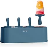 WYOK Popsicle Molds 4-Cavity Silicone Ice Pop Mold (Blue, IcyClassic Pops) | Easy-Release Ice Cream Maker, Mini Popsicle, 4 Sticks, Homemade Yogurt Pop, Food-grade Silicone, BPA-free, Easy-Clean