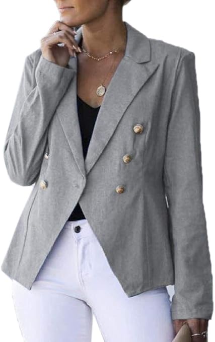 Keaac レディースカジュアルスリムブレザーワークダブルブレストクロップジャケット スーツ 通販 Amazon