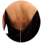 Eyraevor Layered Back Chain Necklace Wedding Bridal Gold-Toned Crystal Backdro Necklace Body Jewelry for Backless Dresses (Gold)