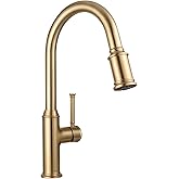 Lava Odoro Champagne Gold Kitchen Faucet with Pull Down Sprayer, Single Handle Kitchen Sink Faucet, Gold Faucet for Kitchen Sink 1 Hole and 3 Hole, Deck Plate Included, KF421-CB