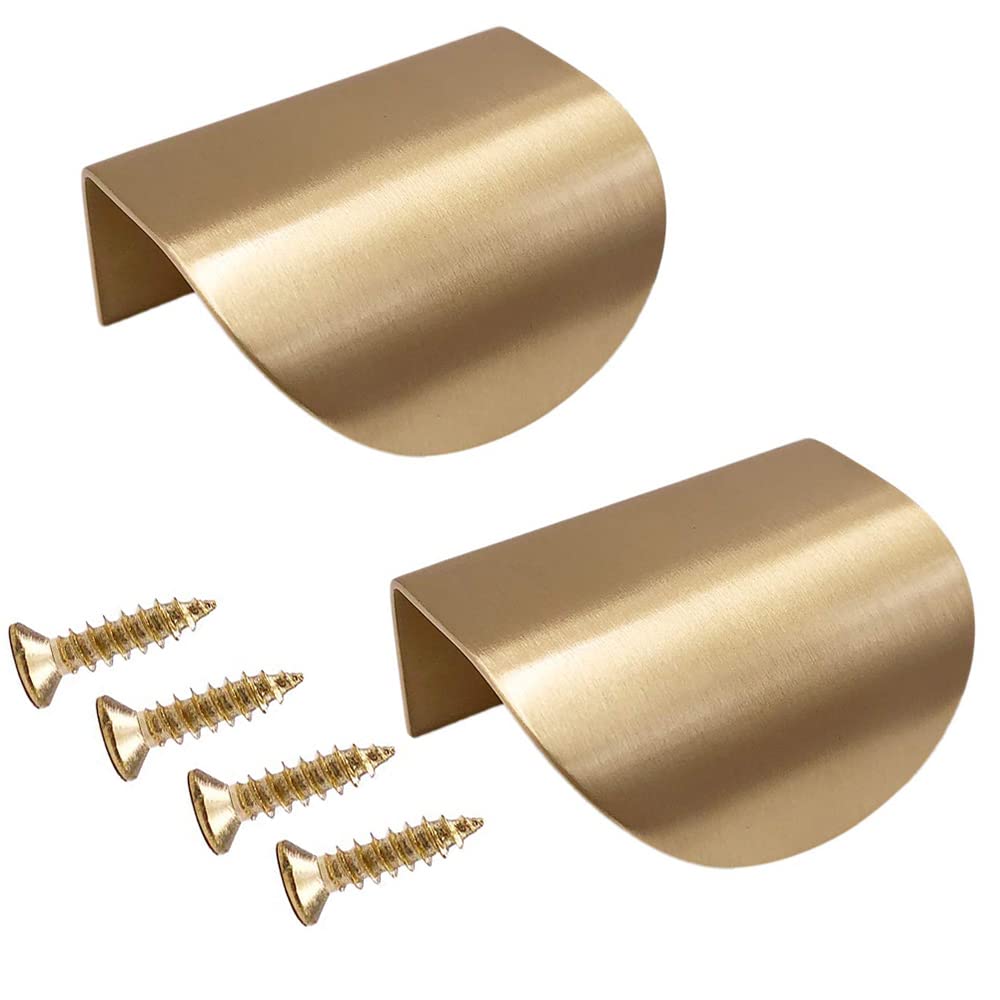 Oneyijun 2 Pcs Leaf Shape Cabinet Drawer Wardrobe Door Brass Gold DecorativeFurniture Pulls Handles Kitchen Door Drawer Pull Knobs with Screws for Bathroom Bedroom (60mm Style2)