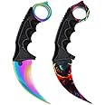ZLIXING 2 Pieces Karambit Knife Trainer Dull Fixed Blade Practice Training Hunting Knives with Sheath Cool Stuff Gadgets Men Gifts Idea for Csgo