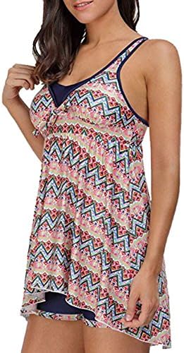 karbin Women Tankini Print Flowy Swimwear Set Top with Boyshorts Two Piece Swimsuit Set,Multicolored,XL(US 14-16)
