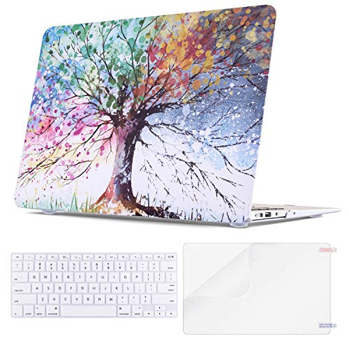 MacBook Air 13 Inch Case, TeenGrow Rubberized Plastic Hard Protective Laptop Case Shell with Keyboard Cover & Screen Protector for Mac Air 13" (Model: A1369/A1466), Colorful Tree