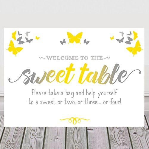 Purple Scrunch Butterfly Sign For Sweet Table Candy Buffet Available In A Range Of Pastel & Bold Colours (OM5) (Yellow & Grey)