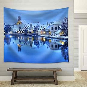 Winter Evening in Landshut, German Town Near Munich, Germany - Fabric Wall Tapestry Home Decor - 51x60 inches