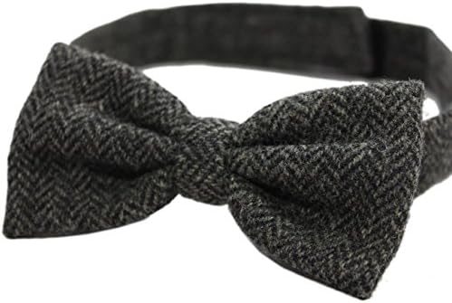 Tweed Bow Tie Grey Herringbone 100% Wool Pre-Tied Hanna Hats Ireland