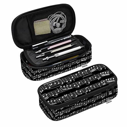 Yekiua Music Notes Pencil Case Musical Sheet Big Capacity Pencil Pouch Office College Makeup Bag White Black