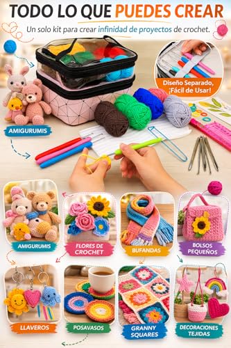 Crochet Kit Beginners Crochet Kit 105 Pieces- Adult Crafts Crochet Kit Beginners Premium - Includes 18 Balls of Yarns, Crochet Needles, Markers, Crochet Yarn, Scissors...