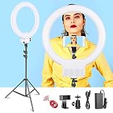Neewer 18-inch White LED Ring Light with Light Stand Lighting Kit Dimmable 42W 3200-5600K with Soft Filter, Hot Shoe Adapter, Cellphone Holder for Make-up Video Shooting (NO Carrying Bag)