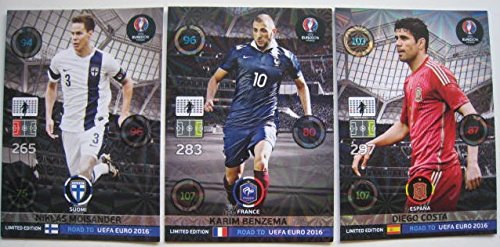 ROAD TO UEFA EURO 2016 SET 3 Limited Edition Card (Benzema Moisander Costa) Panini