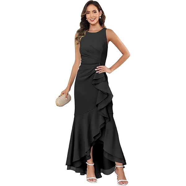 Amazon.com: Adrianna Papell Women's Ruffle Crepe Halter Gown | Sleeveless  Formal Evening Gown with High Low Ruffle Skirt, Black, 2 : Clothing, Shoes  & Jewelry