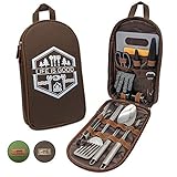 13 PC Grilling and Cooking Utensils For The Outdoors Barbeque – High Grade Stainless Steel Camping Kitchen Cookware Grill Tool Set with Stylish Crossbody Carrying Bag – Heat Resistant Handle Utensils