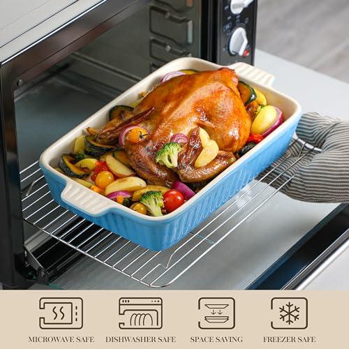 MALACASA Casserole Dishes for Oven, Porcelain Baking Dishes, Ceramic Bakeware Sets of 4, Rectangular Lasagna Pans Deep with Handles for Baking Cake Kitchen, Blue (9.4"/11.1"/12.2"/14.7"), Series