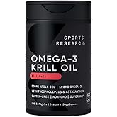 Sports Research® Omega-3 Krill Oil 500mg Mini Gels - Pure Antarctic Superba® Krill w/Choline, Phospholipids & Astaxanthin - MSC Certified Sustainable · Non-GMO · Gluten Free - 120 Count