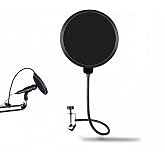 Professional Microphone Pop Filter, Double-Layer Wind Screen with 360&deg; Flexible Metal Arm and Clamp, 5.91 Inch, for Recording Studio, Broadcasting, and Singing &ndash; Eliminate Plosives &amp; Hiss