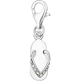 Quiges White Enamel Flip Flop Clip On Charm Pendant with Cubic Zirconia Silver Plated Women's Jewellery