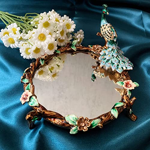 Vanity Tray, Ring Holder Jewelry Ornate Dish, Metal Decorative Makeup Tray for Vanity, Dresser, Bathroom, Bedroom