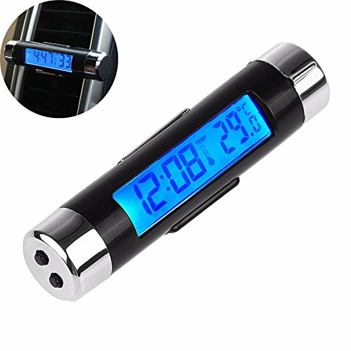 Rumfo Car Auto LCD Display 2 In 1 Mini Car Digital Clock Thermometer Time Monitor Portable Electronic Clip-On LED Backlight