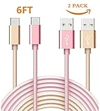 USB Type C Cable, Binguowang Nylon Braided USB Type C Long Cord Fast Charging Sync Cable for Samsung Galaxy Note 8, S8, S8 Plus,Google Pixel,Nexus 6P/5X,LG G5/G6 and More. (2Pack 6FT Gold+Pink)