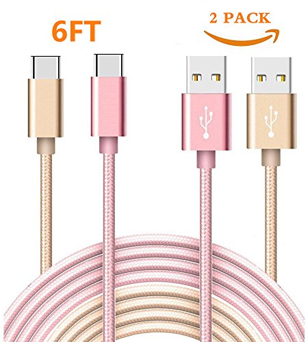 USB Type C Cable, Binguowang Nylon Braided USB Type C Long Cord Fast Charging Sync Cable for Samsung Galaxy Note 8, S8, S8 Plus,Google Pixel,Nexus 6P/5X,LG G5/G6 and More. (2Pack 6FT Gold+Pink)