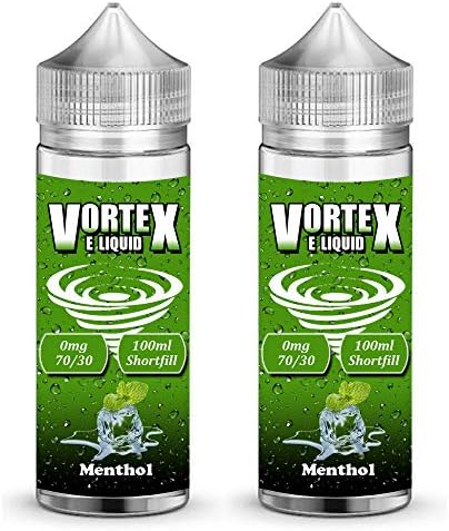 Twin Pack - 2X 100ml Menthol Shortfill E Liquid 70/30 Vape Juice High VG Premium E-Liquids No Nicotine 0mg Short Fill Shortfilled eJuice Ecig Ecigarette E Cigarette Juice (VORTEX E LIQUID)