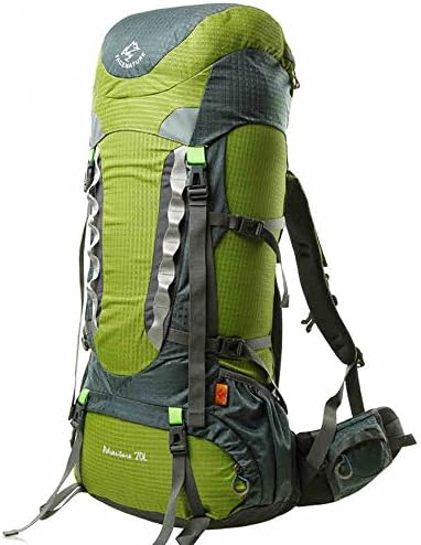 Outdoor Sports Waterproof Climbing Hiking Travel Backpack Professional Mountaineering Bag Large 70L Trekking Rucksack with Rain Cover (Green)
