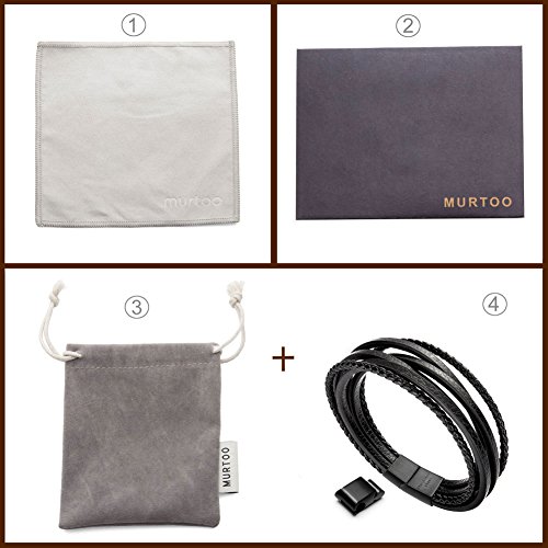 murtoo Leather Bracelet For Man-Clasp Cowhide Braided Multi-layer Wrap Mens Bracelet, (Black New,8.7'')