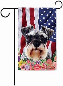BAGEYOU American Flag with My Love Dog Schnauzer 4th of July Patriotic Decoraive Garden Flag for Outside Colorful Flowers Summer Home Decor Banner 12.5X18 Inch Printed Double Sided