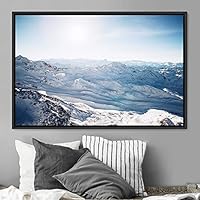 Framed Canvas Wall Art Snow Mountain Cool Expressive Farmhouse/Country Landscape Mountain Top Multicolor Photography Portrait Realism - 16x24 inches