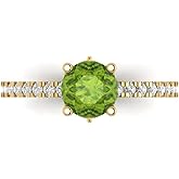 Clara Pucci 1.465 cttw Peridot 14K Yellow Gold Solitaire with Accents Ring for Women - Cocktail Statement Fashion Jewelry Gift (6.5mm, Round Cut)