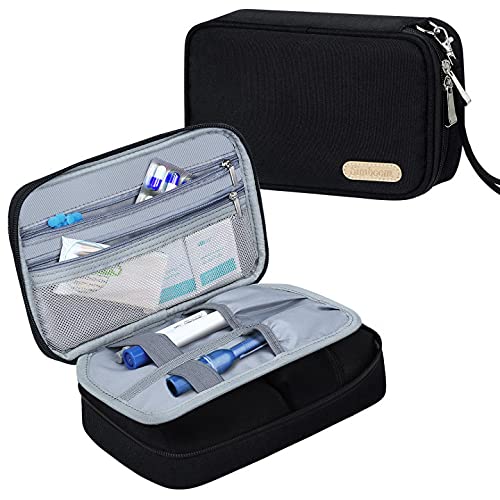 SIMBOOM Diabetic Travel Bag, Insulin Travel Bag for Glucose Meter, Insulin Vials and Other Diabetic Supplies (Bag Only) - Black
