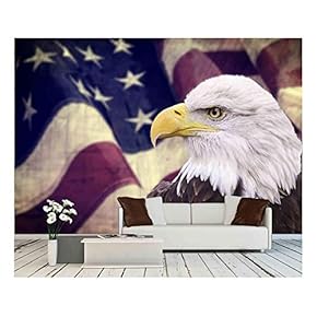 Bald Eagle with The American Flag Out of Focus and Grunge Look - Removable Wall Mural | Self-Adhesive Large Wallpaper - 66x96 inches