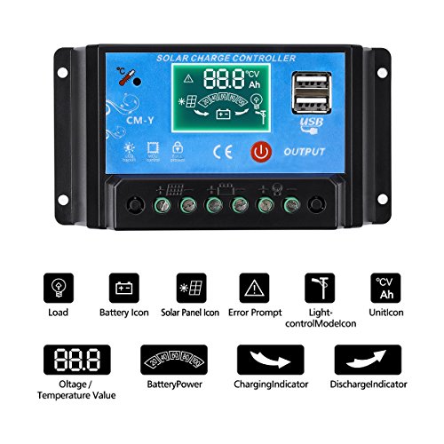 MOHOO 20A Charge Controller Solar Charge Regulator Intelligent with Dual USB Port PWM Back-light LCD Display 12V/24V(NEW DESING)